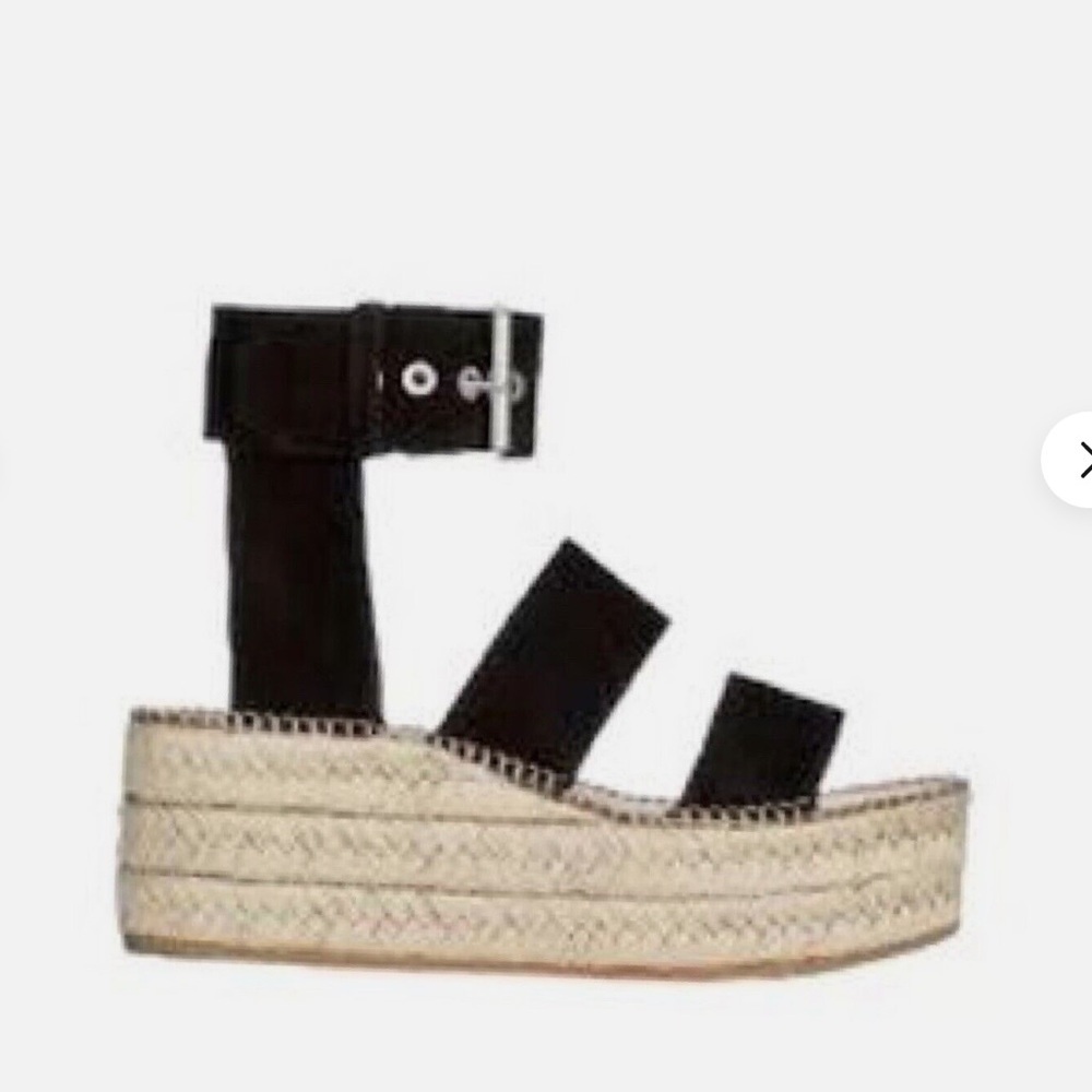 Rag & Bone Tara Platform Espadrille Sandals Black Suede